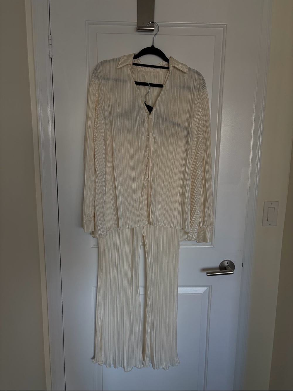 Showpo Cream Pleated Wide-Leg Pants & Button Shirt Set